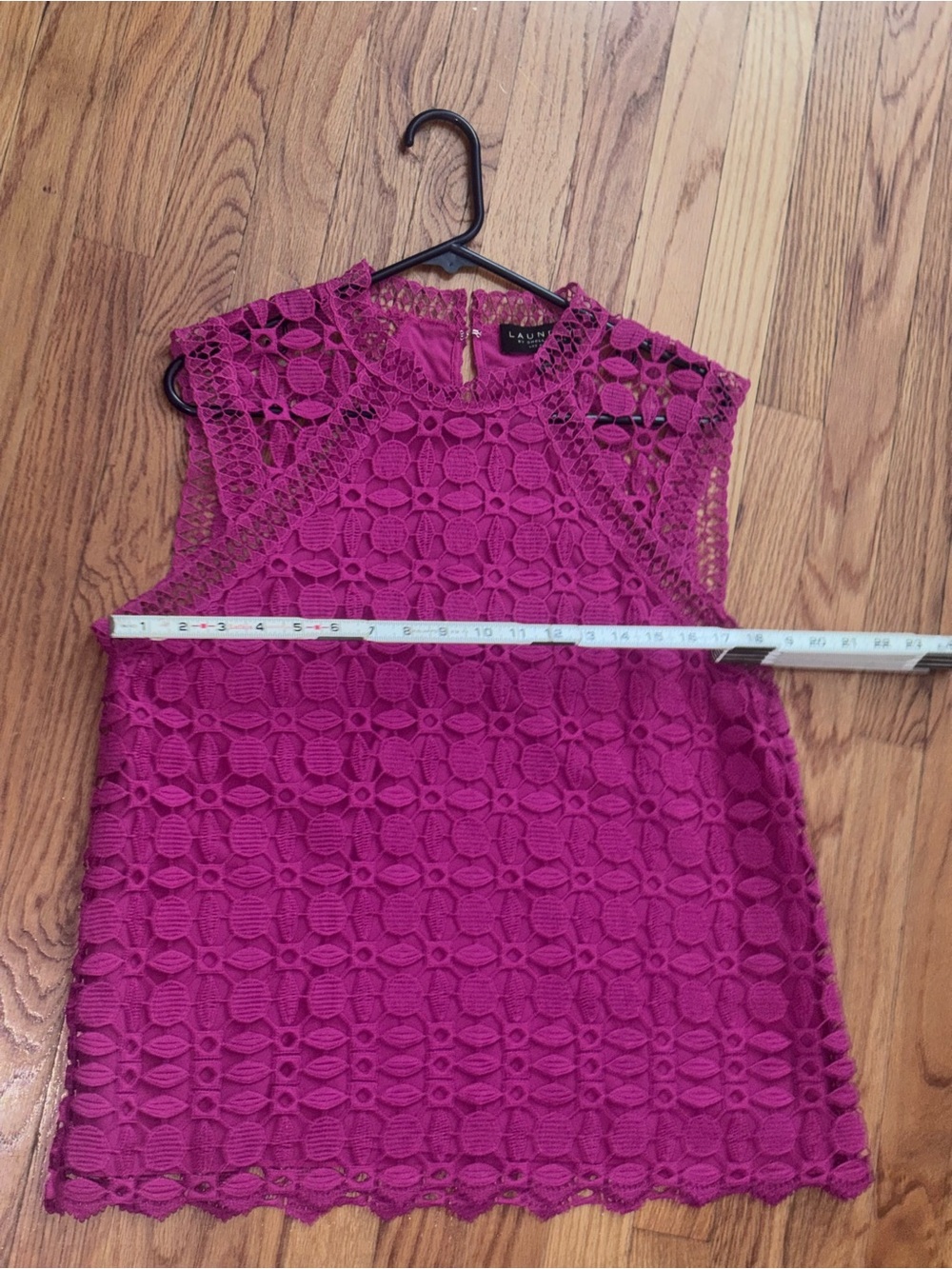Laundry by Shelli Segal Raspberry Pink Lace Overlay Sleeveless Top Size 14 - Picture 6 of 7